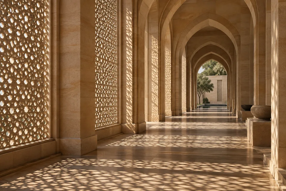 Architectural sandstone corridor visual concept