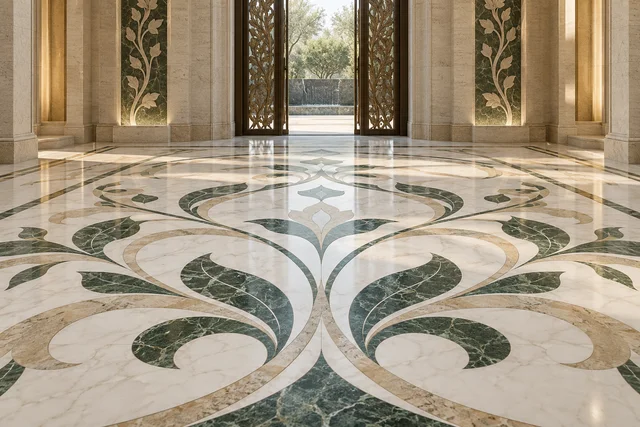 Botanical marble inlay — Marble architectural design concept