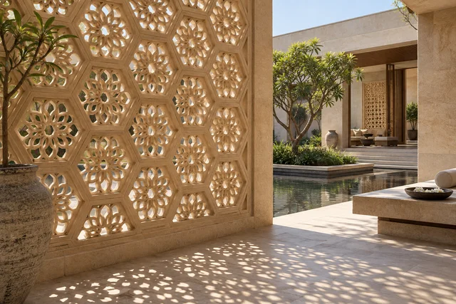 Floral sandstone jaali — Sandstone architectural design concept