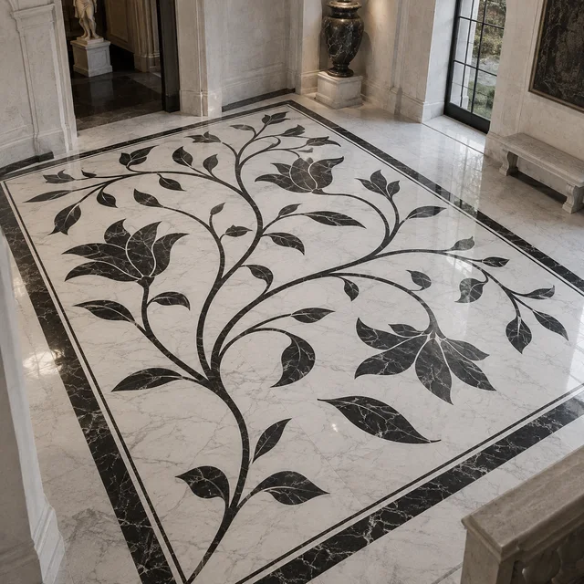 Oversized flowing botanical vines — Marble architectural design concept