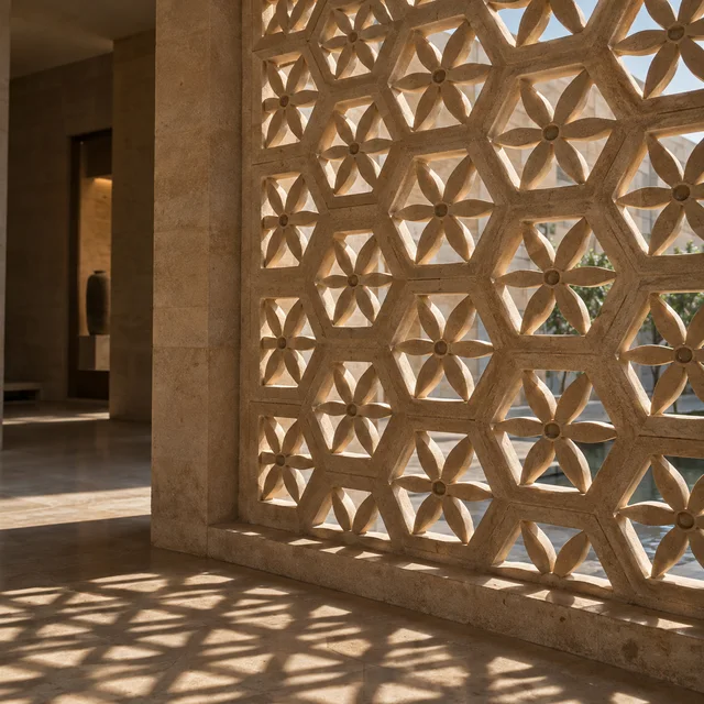 Hexagonal floral lattice — Sandstone architectural design concept