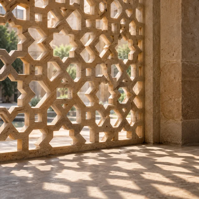 Eight-point star geometry — Sandstone architectural design concept
