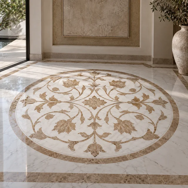 Mughal botanical arabesque — Marble architectural design concept