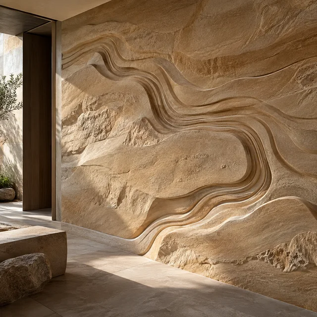 Flowing river contour relief — Sandstone architectural design concept