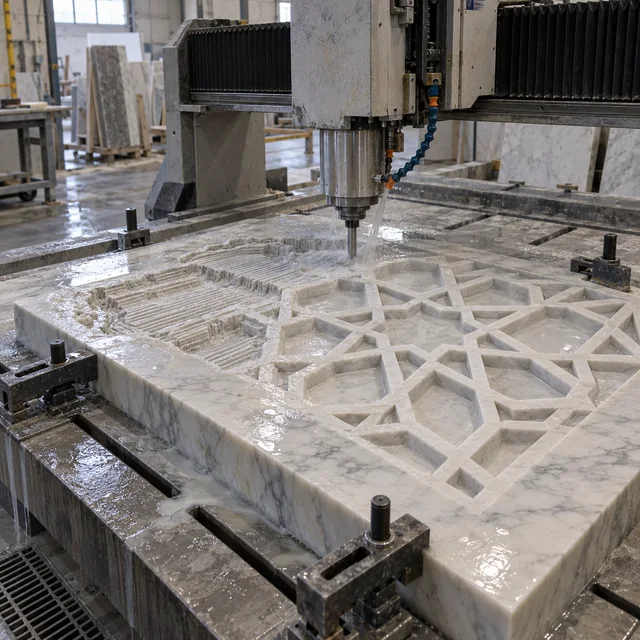 Marble machining — interlaced octagonal star — Marble machining process concept