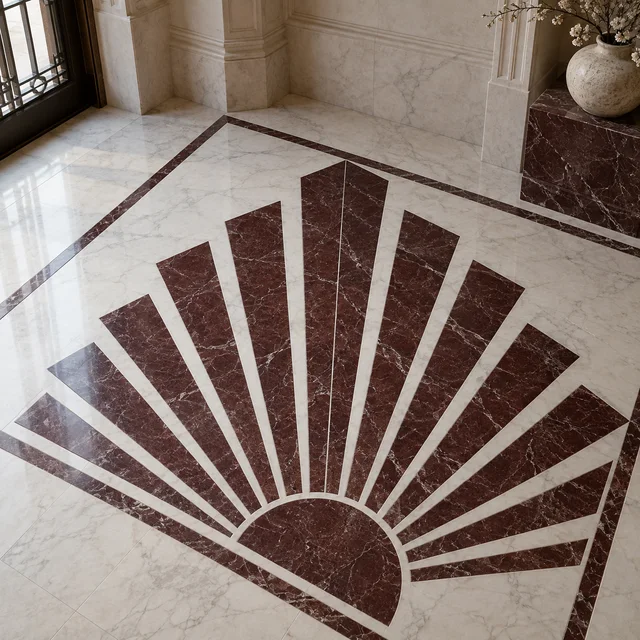 Linear Art Deco fan pattern — Marble architectural design concept