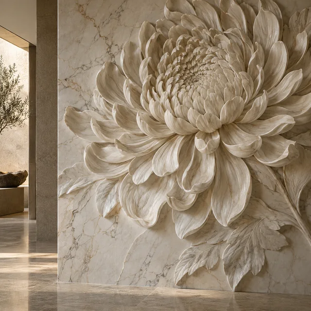 Layered chrysanthemum petals — Marble architectural design concept