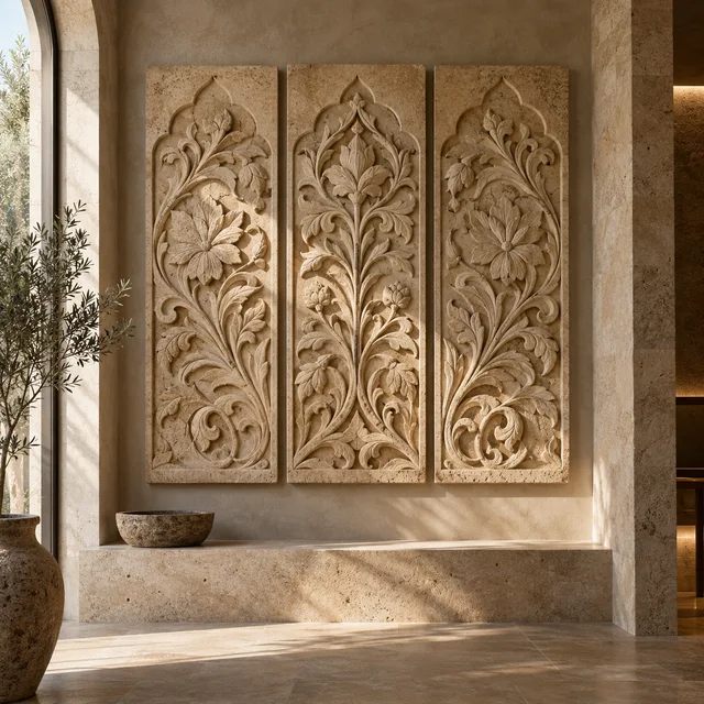 Floral arabesque triptych — Sandstone architectural design concept