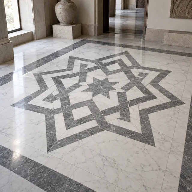 Interlaced geometric stars — Marble architectural design concept