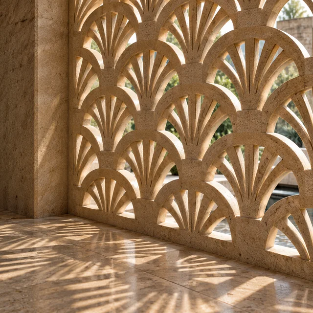 Art Deco fan perforations — Sandstone architectural design concept
