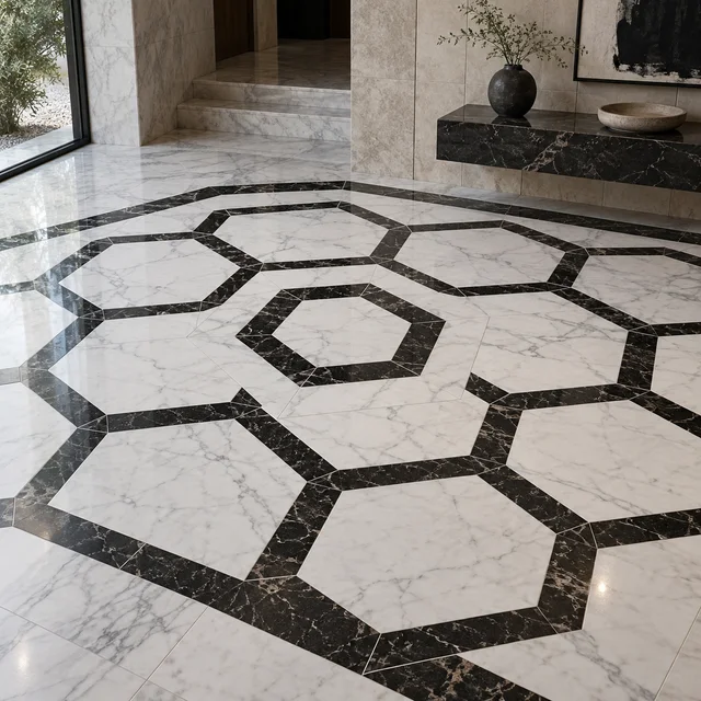 Hexagonal honeycomb bands — Marble architectural design concept