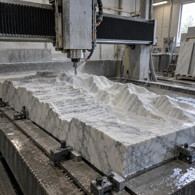 Marble machining — abstract mountain contours — Marble machining process concept