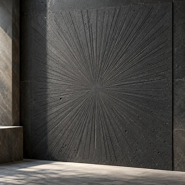 Radial thin-line starburst — Basalt architectural design concept