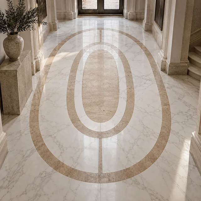 Concentric oval entry pattern — Marble architectural design concept