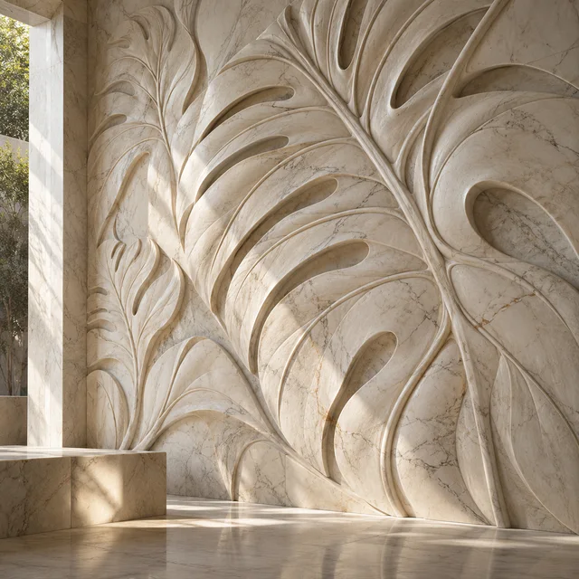 Oversized tropical leaf veins — Marble architectural design concept