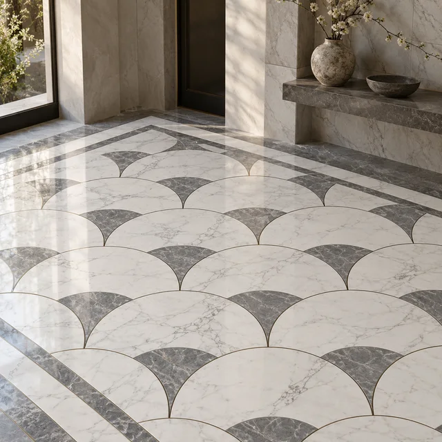Scalloped fan mosaic — Marble architectural design concept