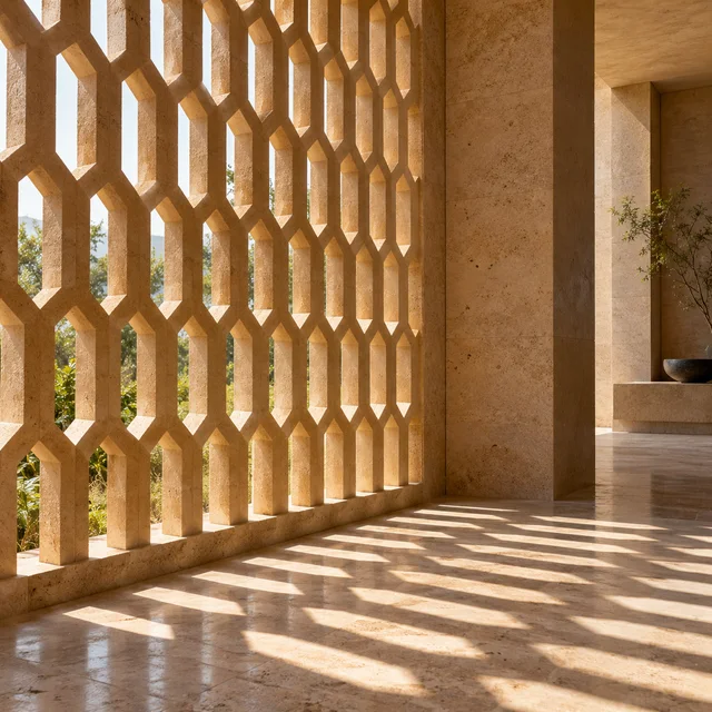 Elongated hexagons — Sandstone architectural design concept