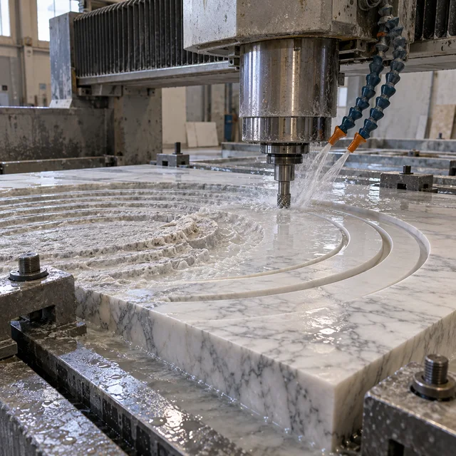 Marble machining — minimal offset circles — Marble machining process concept