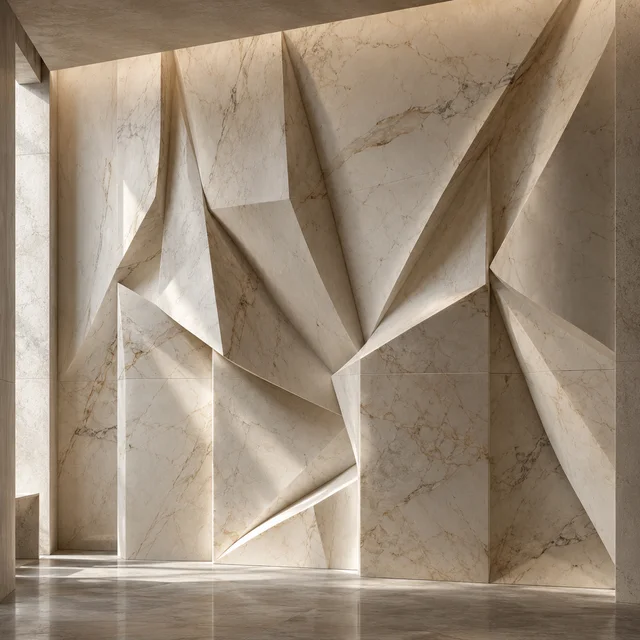 Folded paper-like geometry — Marble architectural design concept