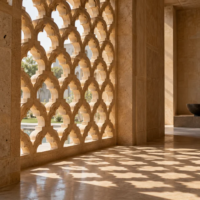 Scalloped arch lattice — Sandstone architectural design concept