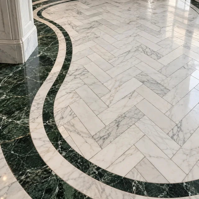 Herringbone with curved borders — Marble architectural design concept