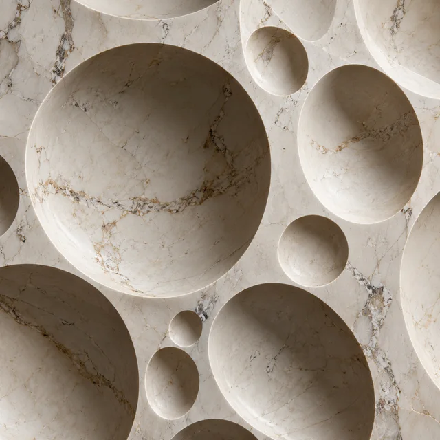 Soft concave circular craters — Marble architectural design concept