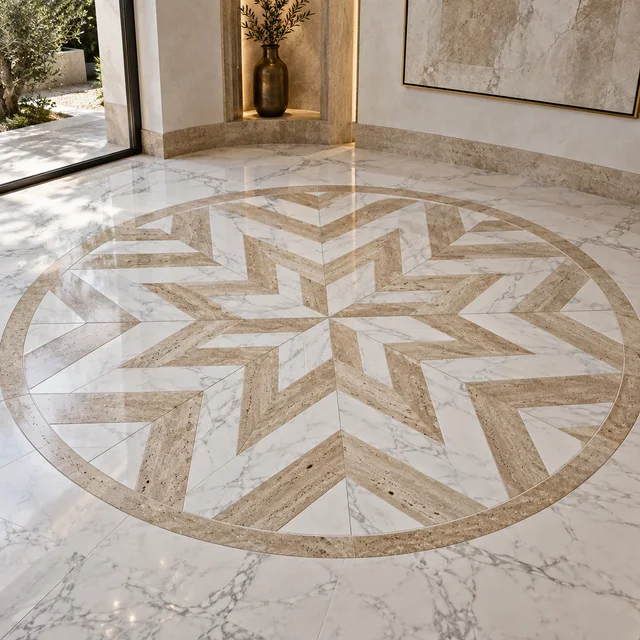Radiating chevron rays — Marble architectural design concept
