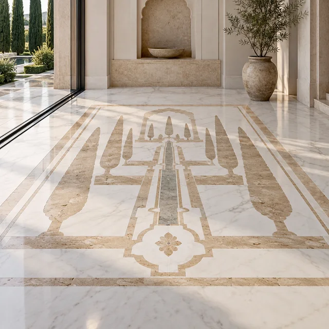 Mughal cypress garden pattern — Marble architectural design concept