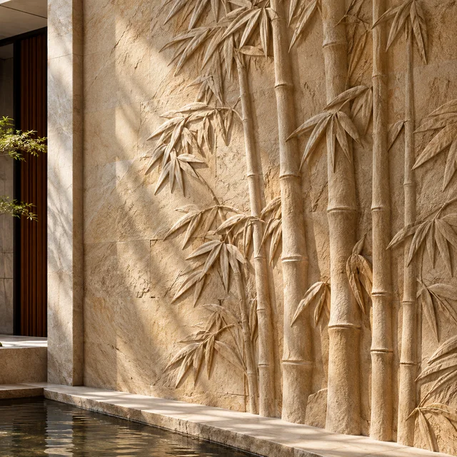 Bas-relief bamboo grove — Sandstone architectural design concept