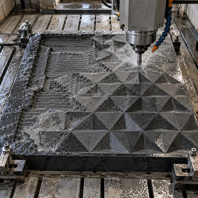 Basalt machining — triangular tessellation — Basalt machining process concept
