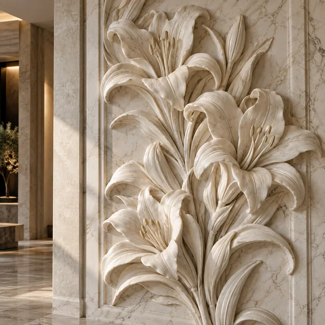 Clustered lily flowers — Marble architectural design concept