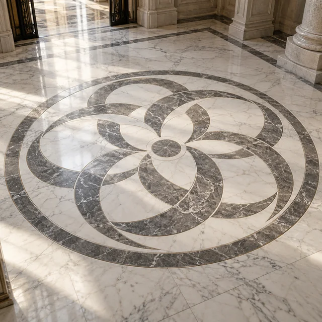 Overlapping crescent rings — Marble architectural design concept