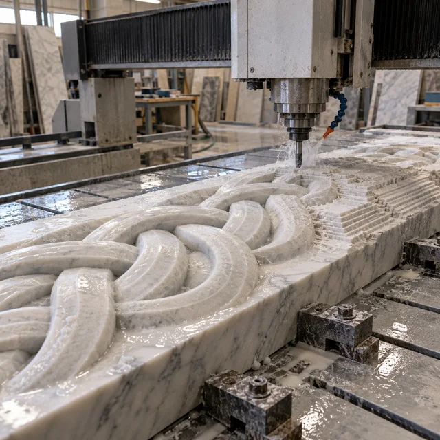 Marble machining — braided stone ribbons — Marble machining process concept