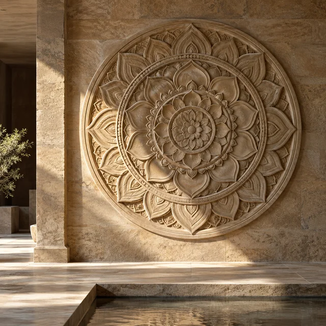 Circular mandala relief — Sandstone architectural design concept