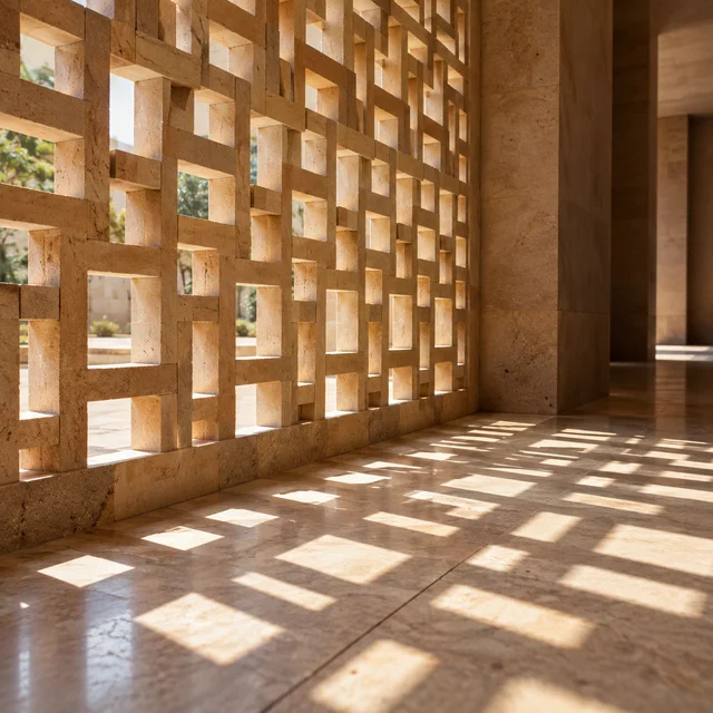 Interlaced square lattice — Sandstone architectural design concept