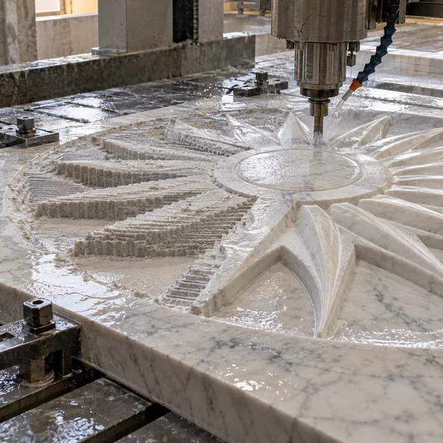 Marble machining — sunburst foyer composition — Marble machining process concept