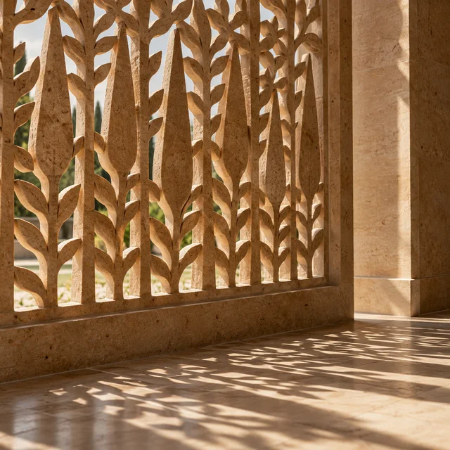 Cypress tree botanical pattern — Sandstone architectural design concept