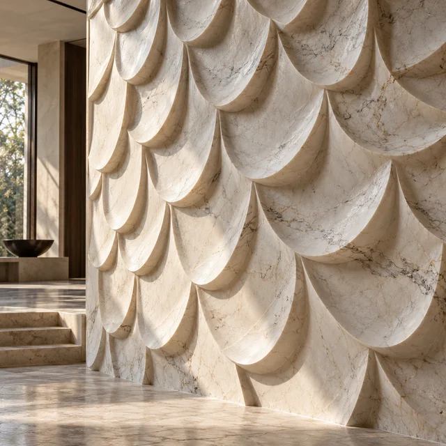 Curved overlapping scales — Marble architectural design concept