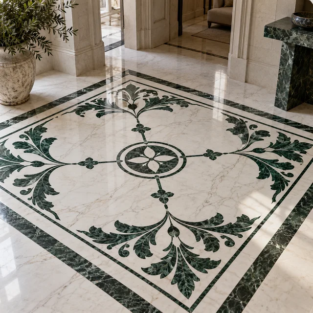 Large botanical corner spandrels — Marble architectural design concept