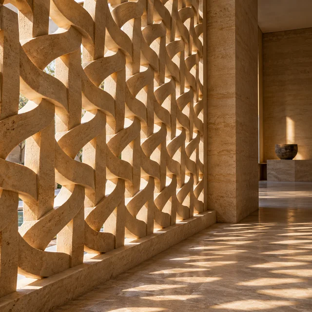 Woven ribbon openings — Sandstone architectural design concept