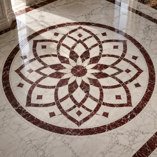 Diamond lattice rosette — Marble architectural design concept