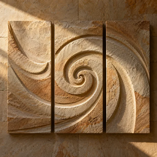 Spiral relief triptych — Sandstone architectural design concept