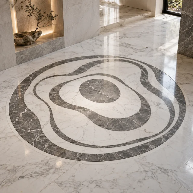 Asymmetric organic rings — Marble architectural design concept