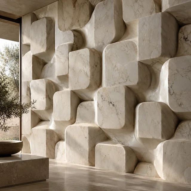 Interlocking rounded cubes — Marble architectural design concept