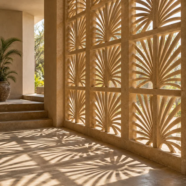 Palm leaf perforations — Sandstone architectural design concept