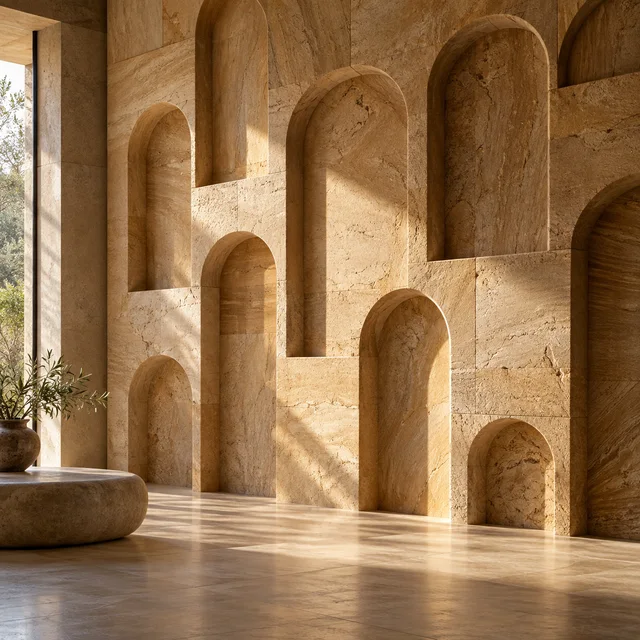 Staggered geometric arches — Sandstone architectural design concept