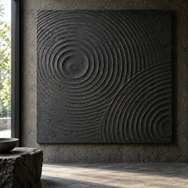 Ripple rings in shallow relief — Basalt architectural design concept