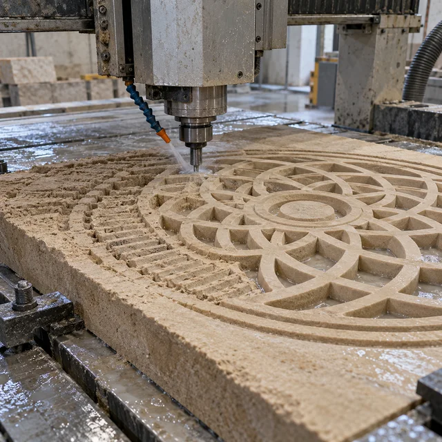 Sandstone machining — concentric circular lattice — Sandstone machining process concept