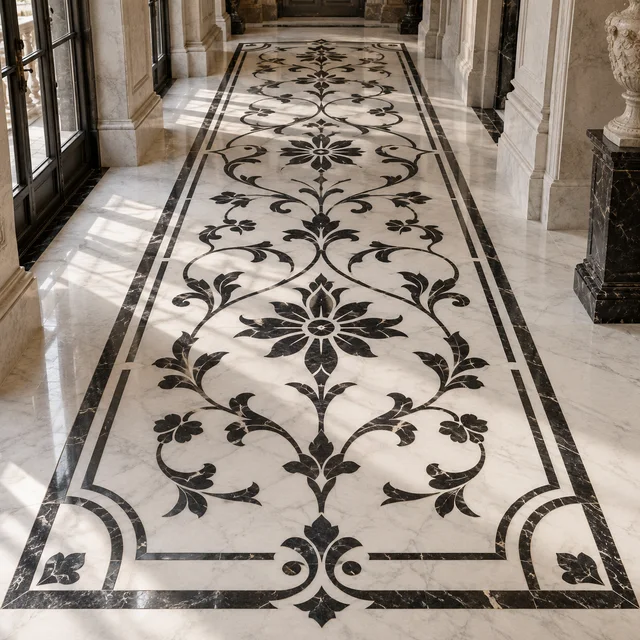 Floral arabesque walkway — Marble architectural design concept