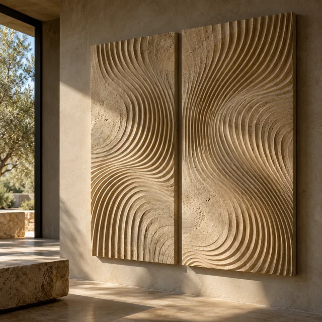 Ribbed wave diptych — Sandstone architectural design concept